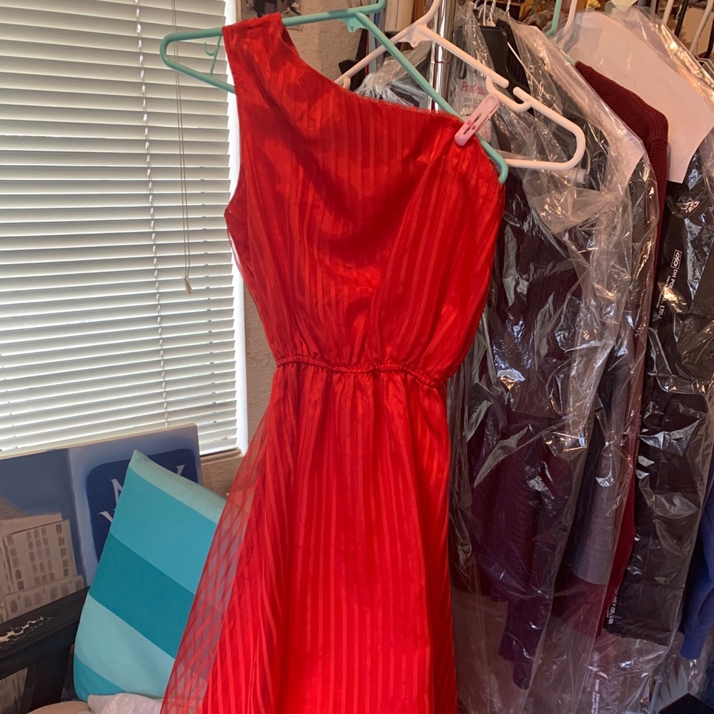 Red one shoulder midi dress